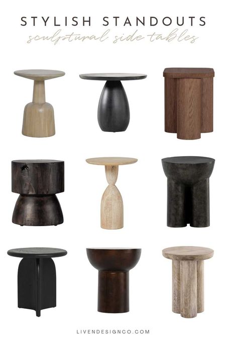 sculptural side table. accent table. end table. living room table. modern accent table. curved side table. black side table. natural wood side table. blonde wood table. pedestal table. walnut wood table. 

#LTKSeasonal #LTKhome #LTKstyletip