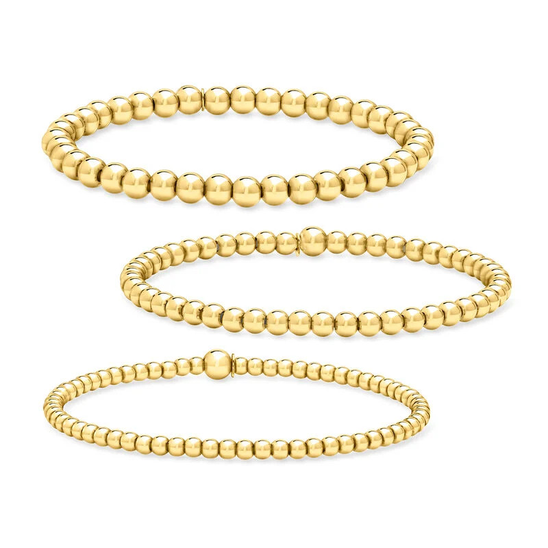 Italian 18kt Gold Vermeil Jewelry Set: Three 3-5mm Bead Stretch Bracelets | Ross-Simons