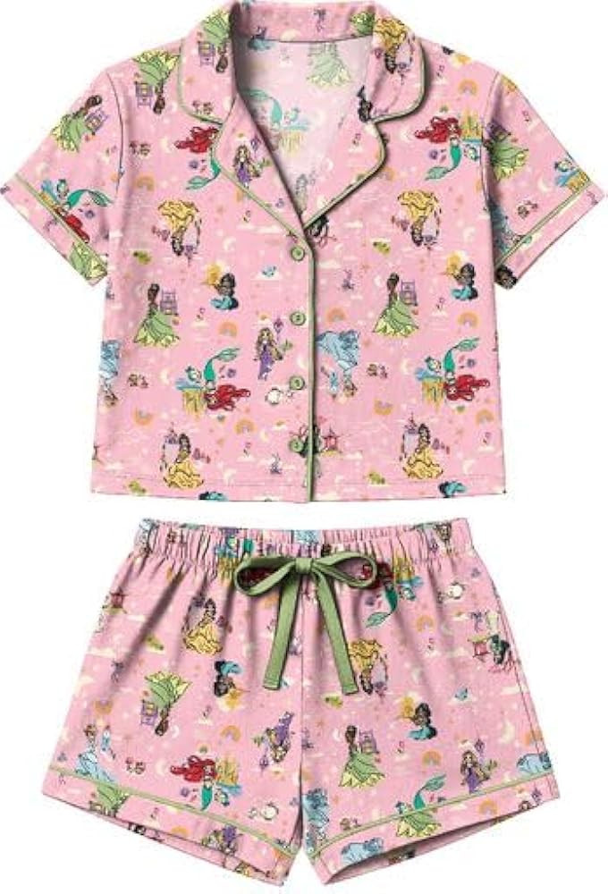 Disney Princesses Women’s Notch Collar Button-Down Shirt and Shorts Sleepwear Set | Amazon (US)