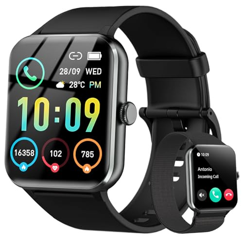 IOWODO Smart Watch(Answer/Make Call), 1.85" Smartwatch for Men Women, 100+ Sport Modes, Pedometer, IP68 Waterproof Fitness Tracker, Heart Rate/Sleep Monitor, Smart Watches for Android & iOS (2 Straps) | Amazon (US)
