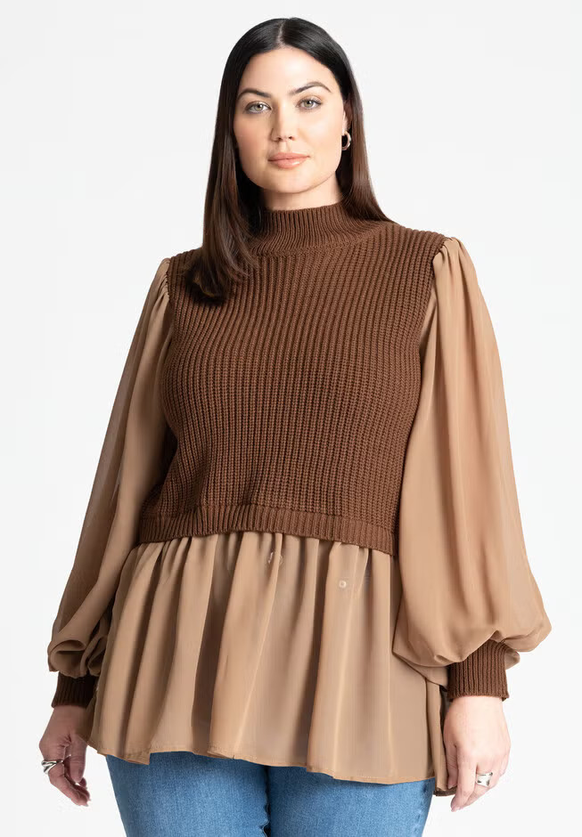 Twofer Sweater With Chiffon | Eloquii
