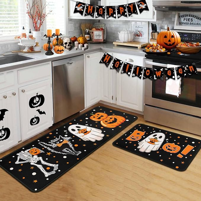 Halloween Kitchen Rugs and Mats for Floor, Halloween Decorations for Home, 2 Pcs Non-Slip Backing... | Amazon (US)