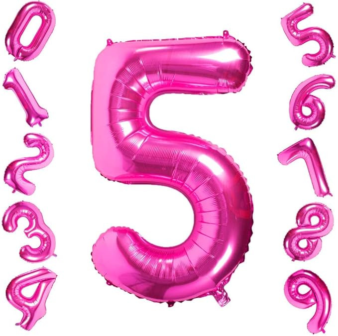 Pink 5 Balloons,40 Inch Birthday Foil Balloon Party Decorations Supplies Helium Mylar Digital Bal... | Amazon (US)