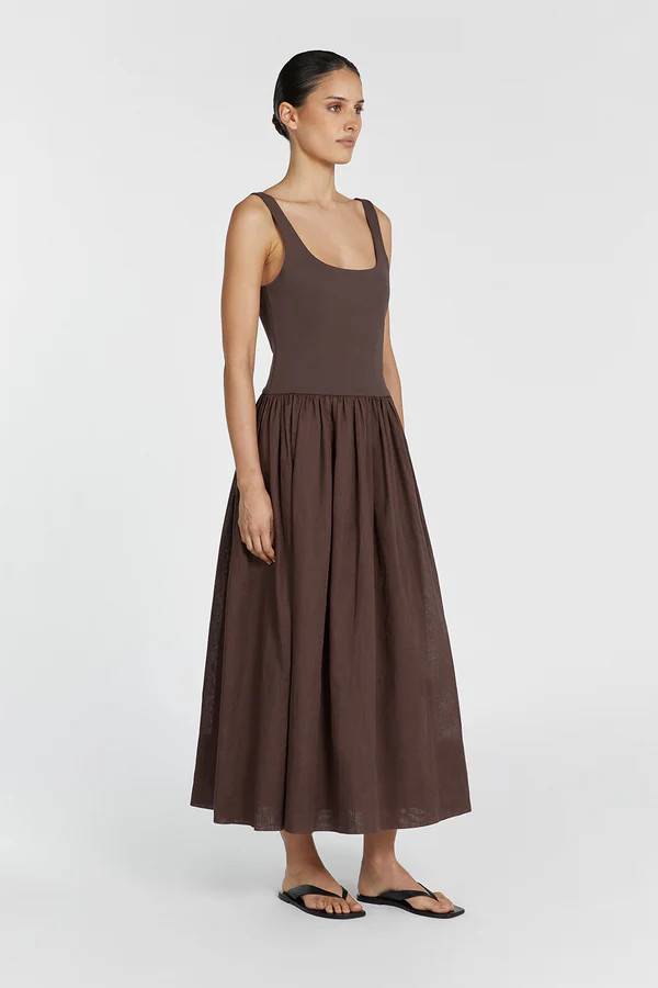 MON CHOCOLATE SCOOP NECK MIDI DRESS | DISSH