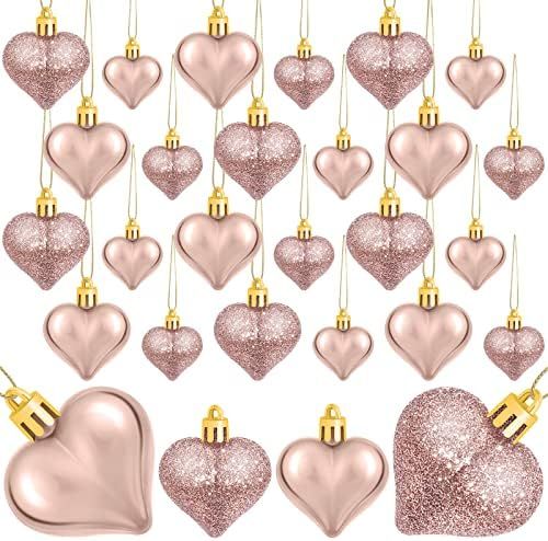 48 Pieces Valentine's Day Baubles Heart Shaped Ornaments Small Size Baubles Tree Baubles Glitter Mul | Amazon (US)
