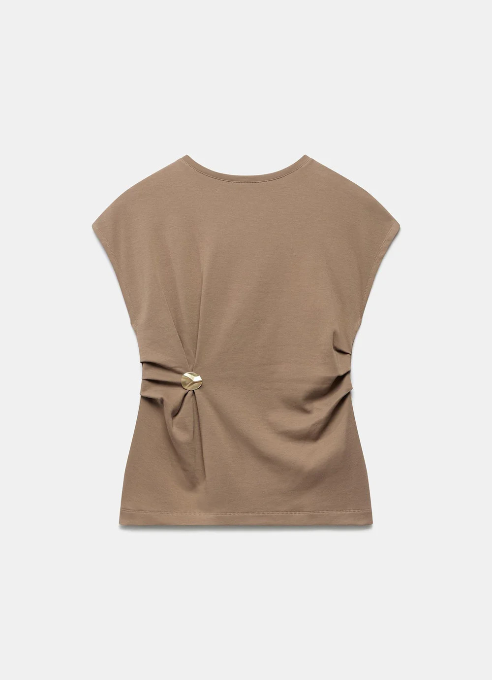 Brown Gathered Detail T-Shirt | Mint Velvet