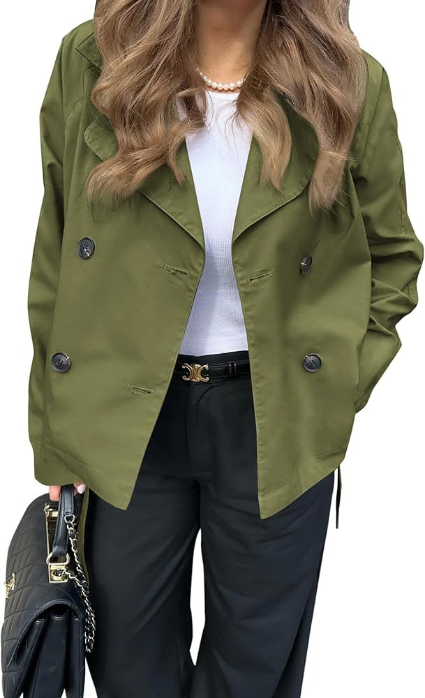Onedreamer Women's Double Breasted Trench Coat Classic Lapel Long Sleeve Blazer Jackets Casual Ou... | Amazon (US)