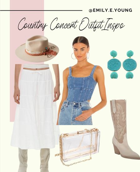 Country concert outfit, spring outfit, denim, vacation look, cowboy boots 