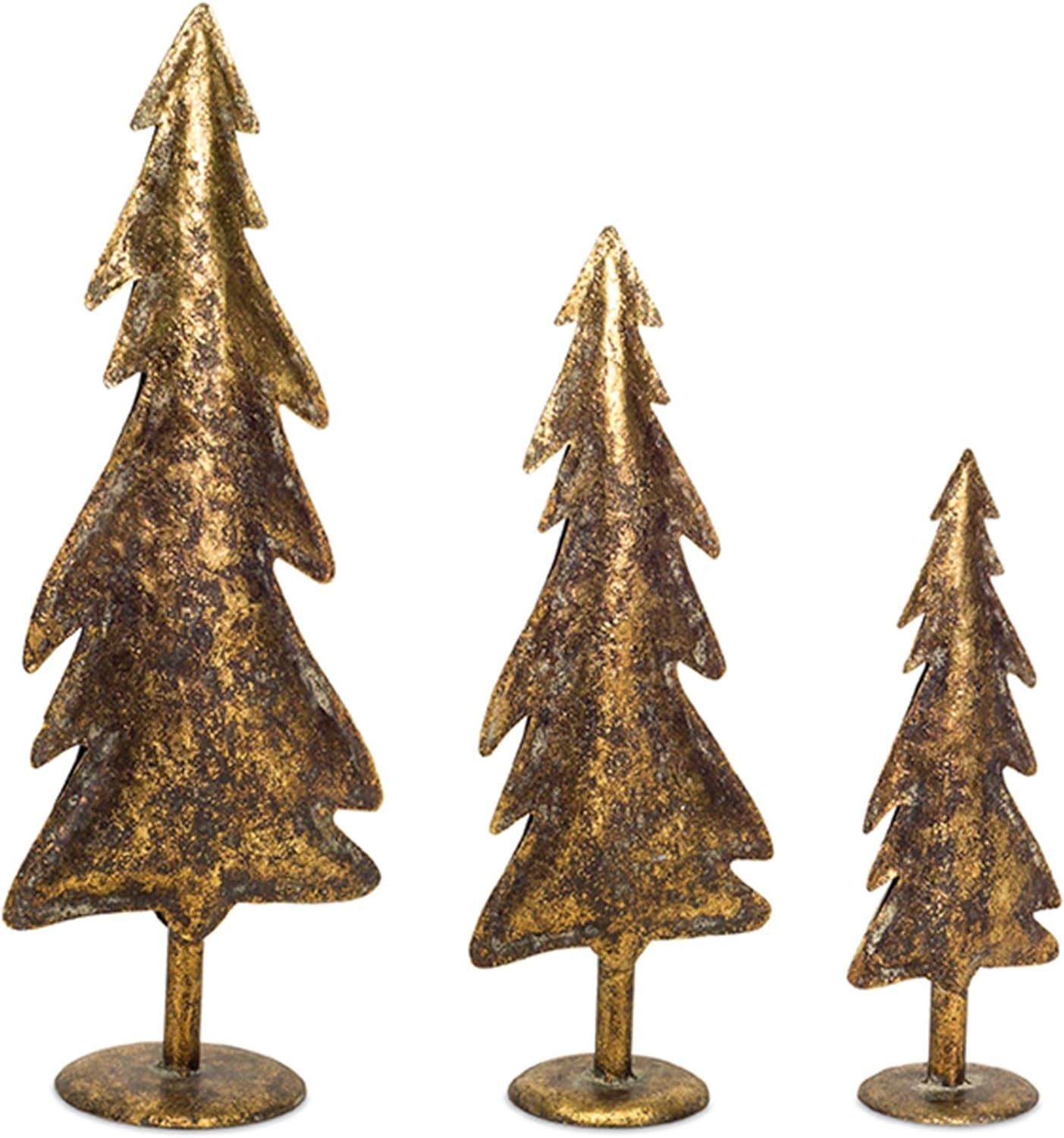 Melrose Metal Christmas Tree Set of 3 Gold | Amazon (US)
