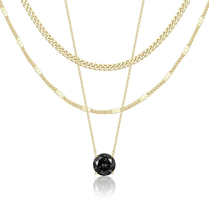 WomenGifts Layered Gold Necklaces for Women, 14K Gold Sterling Silver Plated Dainty Pendant Neckl... | Amazon (US)