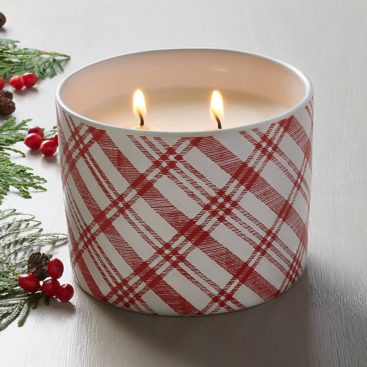 Plaid Ceramic Balsam & Berry Jar Christmas Candle Red 11oz - Hearth & Hand™ with Magnolia | Target