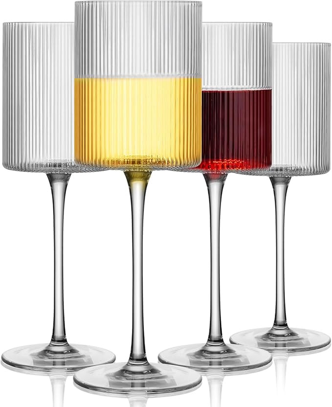 Ribbed Square Wine Glasses Set of 4, Vintage 13Oz White Red Wine Glass, Hand Blown Crystal Wine G... | Amazon (US)