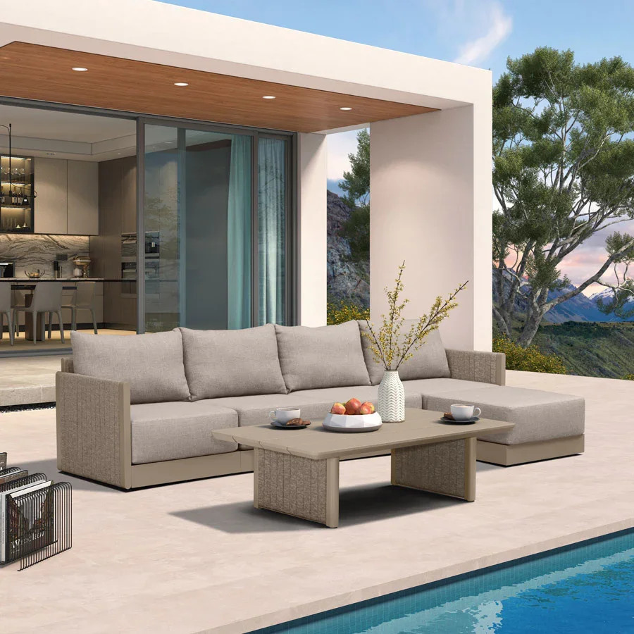 PURPLE LEAF Sanori L-Shaped Patio Couch Set Modular Sofa with Beige Cushions and Ottoman for Back... | Purple Leaf