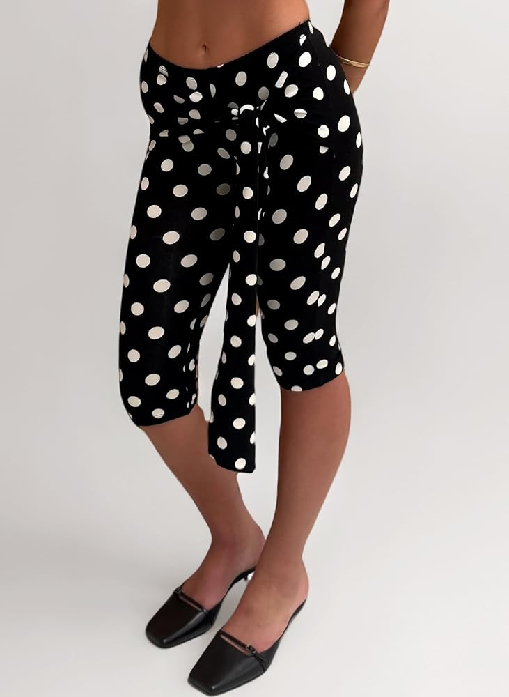 Women's Y2K Polka Dot Tie Up Low Rise Stretch Capri Pants 3/4 Length Cropped Streetwear Trousers | Amazon (UK)