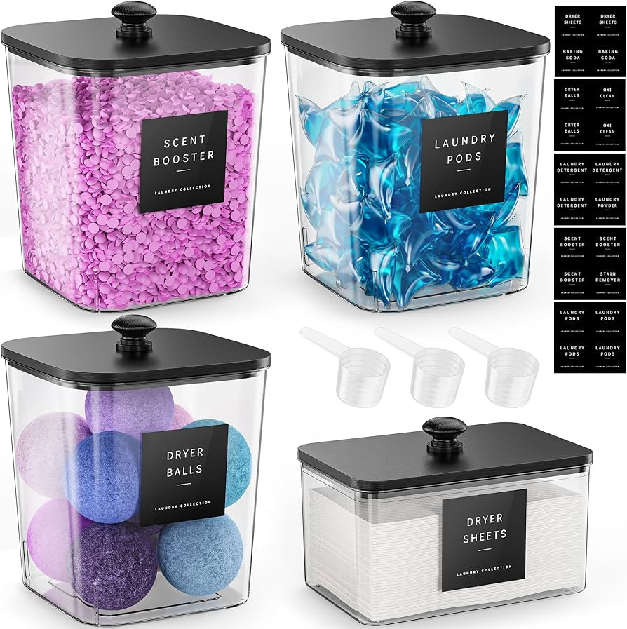 4 Pack Laundry Pods Container, Clear Laundry Room Organization Containers,Large Laundry Detergent... | Amazon (US)