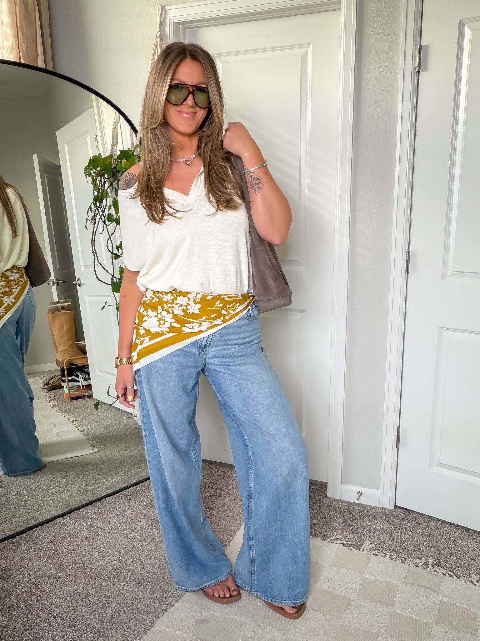 Tall & over 40 spring outfit
✨large top, 30 tall jeans, 11 sandals 

#LTKover40 #LTKSeasonal