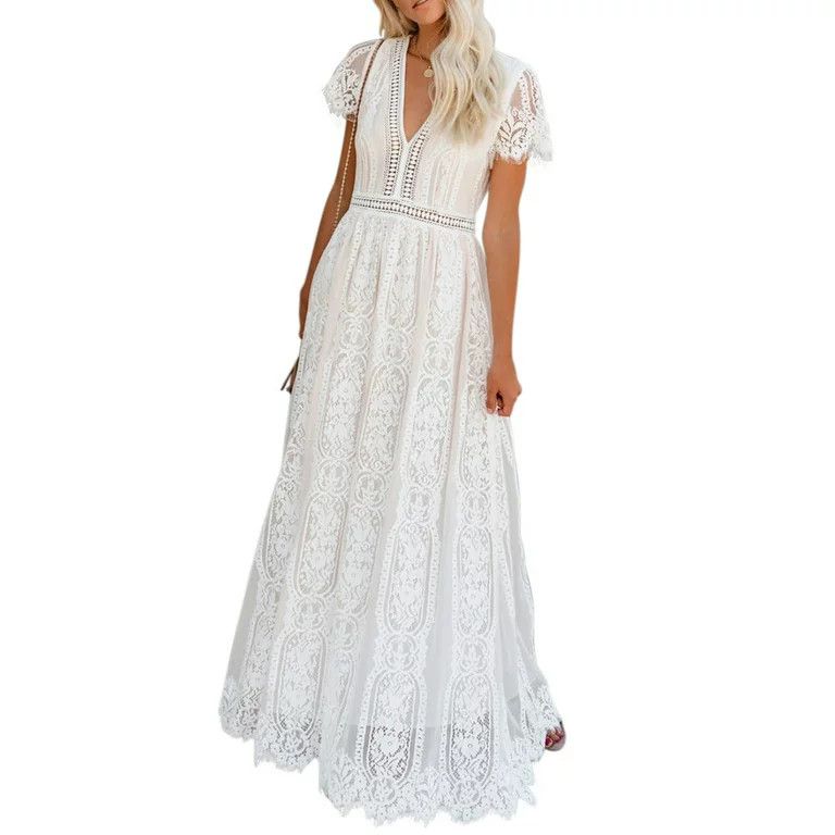 Dokotoo Womens White Lace Dress Bridesmaid Formal Dress Wedding Dress, Walmart Dress | Walmart (US)