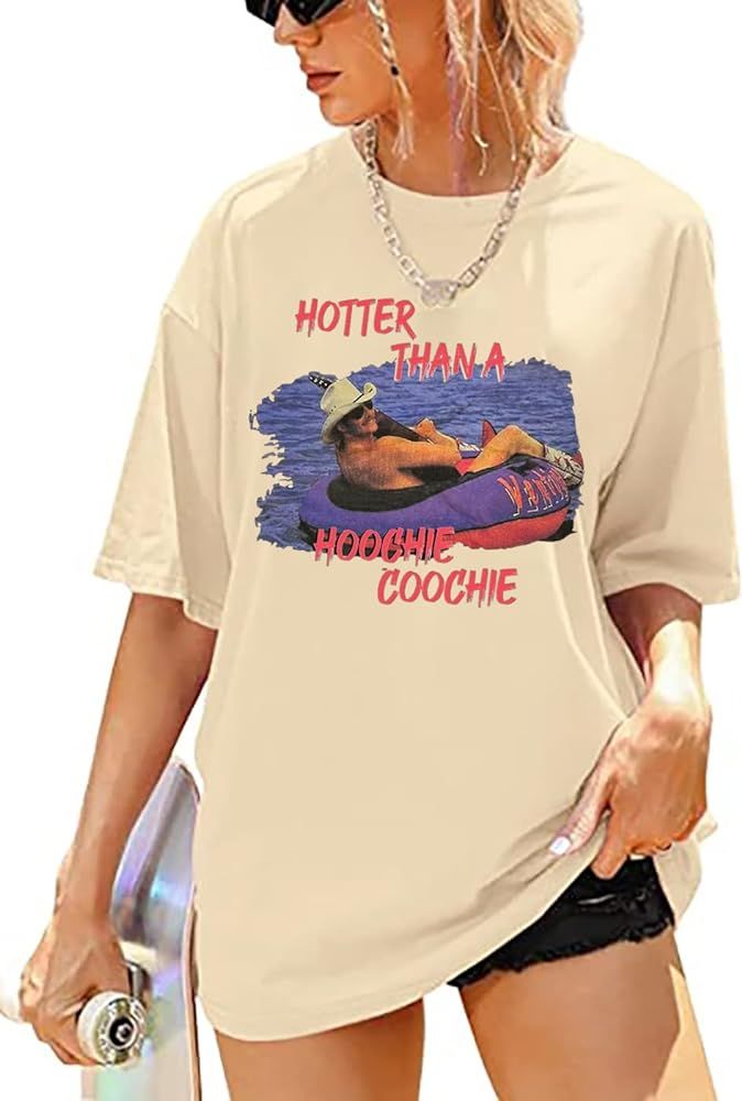Hotter Than a Hoochie Coochie Oversized T Shirt Women Summer Beach Vacation Tops Vintage Graphic ... | Amazon (US)