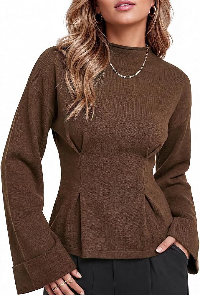 Sweaters for Women Fall Long Sleeve Casual Knit Peplum Pullovers | Amazon (US)