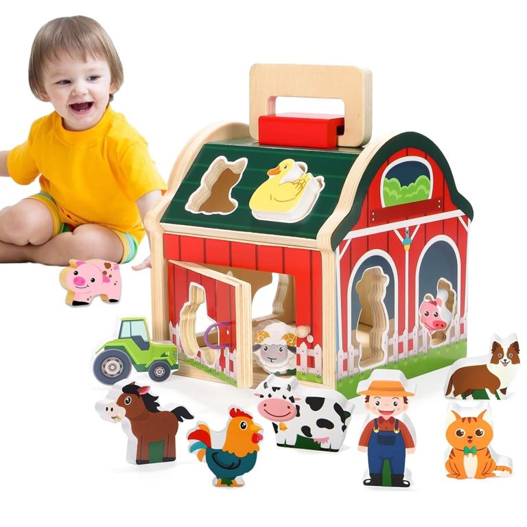 ANTIC DUCK Toddler Toys: Wooden Montessori Farm Animals Toys for 1 Year Old, Take-Along Barn Toy ... | Walmart (US)