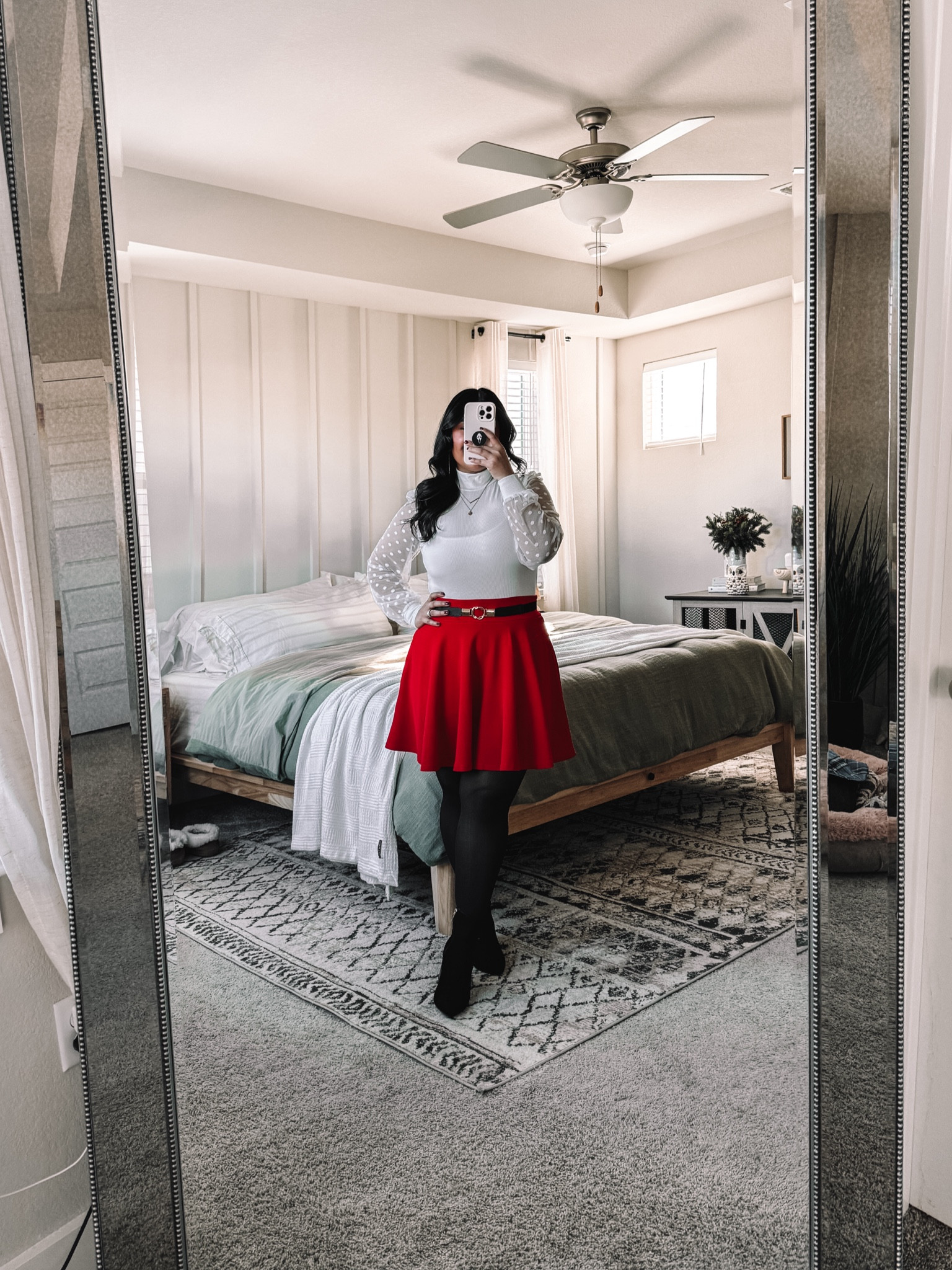 I’m 5’1”, size 10-12, large // SKORT: wearing an XL. I sized up one for more room in the thighs and I’m glad I did! // BODYSUIT: wearing a large, true to size. Super stretchy, easy to snap, and is so comfy. // TIGHTS: from Sheertex, but their availability is limited right now so I’m linking my favorites from Amazon. // BELT: comes in a pack with 3 other colors. Very stretchy! // BOOTS: true to size // also linking bow earrings, cami bra, and sweater from the beginning of the reel. 

#LTKParties #LTKHoliday #LTKMidsize