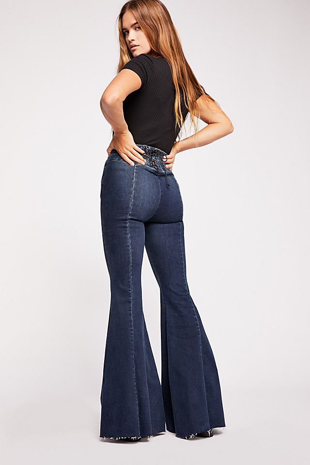 CRVY Super High-Rise Lace-Up Flare Jeans | Free People (Global - UK&FR Excluded)