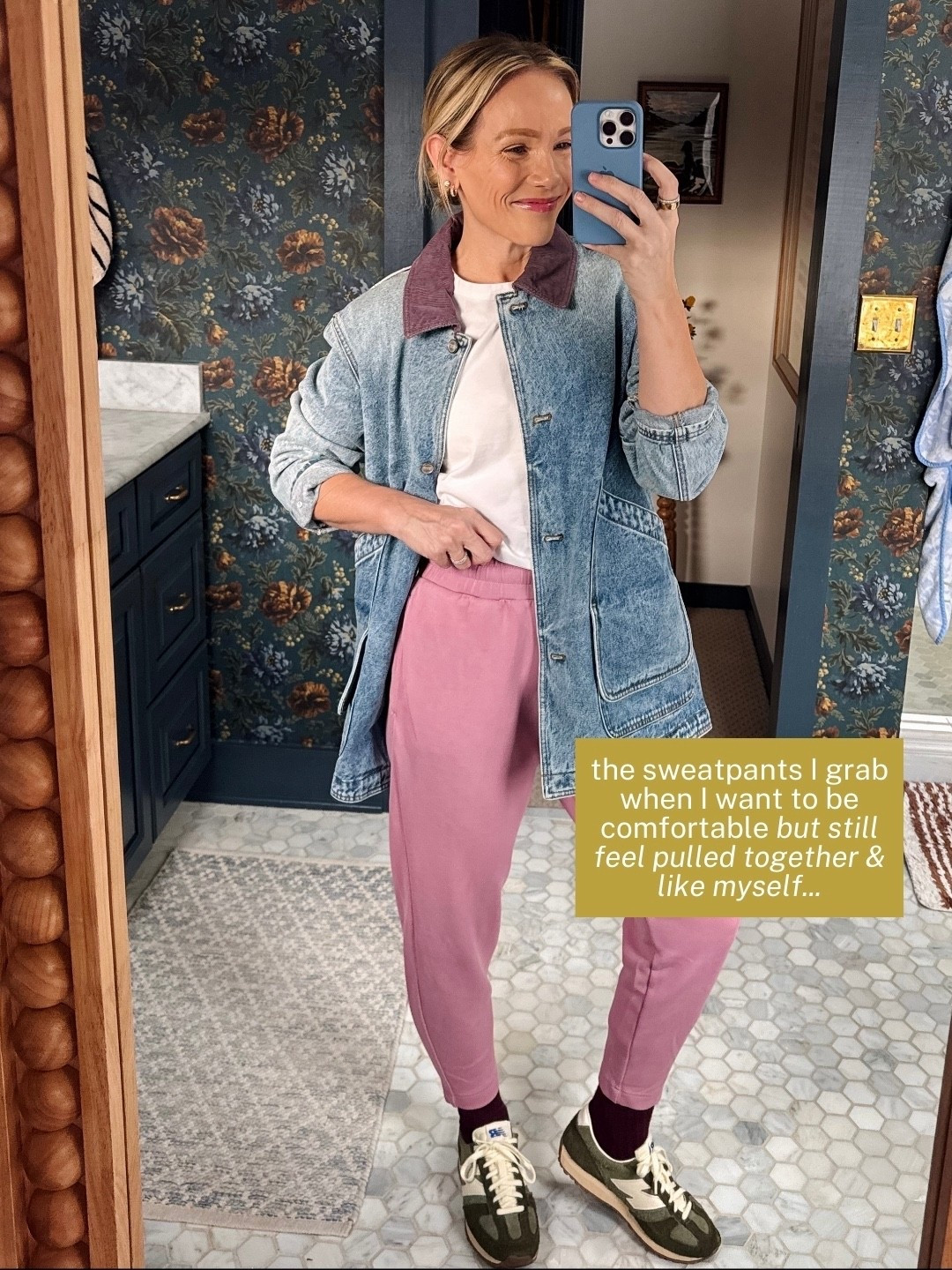 Code HELLOVARLEY, wearing 25L sweatpants, madewell favorite white tee wearing regular size small, j.crew denim and linked newer similar styles, new balance sneakers under $100, true to size 
xo, Claire 

#LTKOver40 #LTKootd #LTKPetite