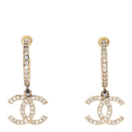 Crystal Lock Symbols CC Hoop Drop Earrings Gold | FASHIONPHILE (US)