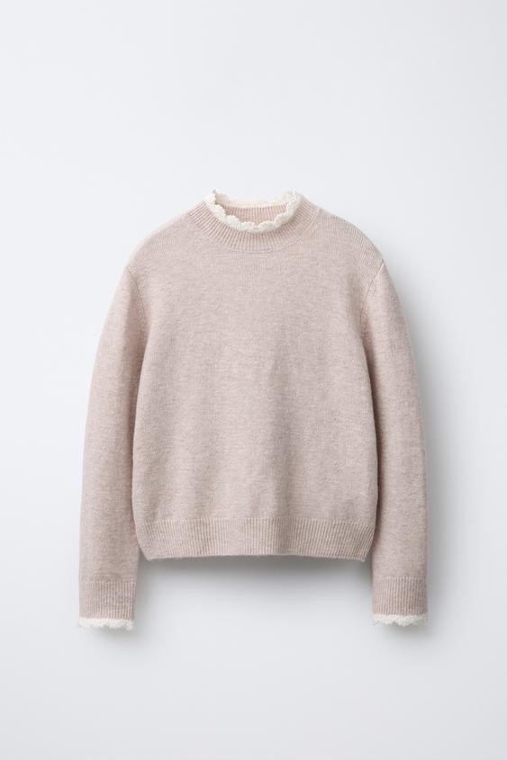CROCHET TRIM KNIT SWEATER | Zara US