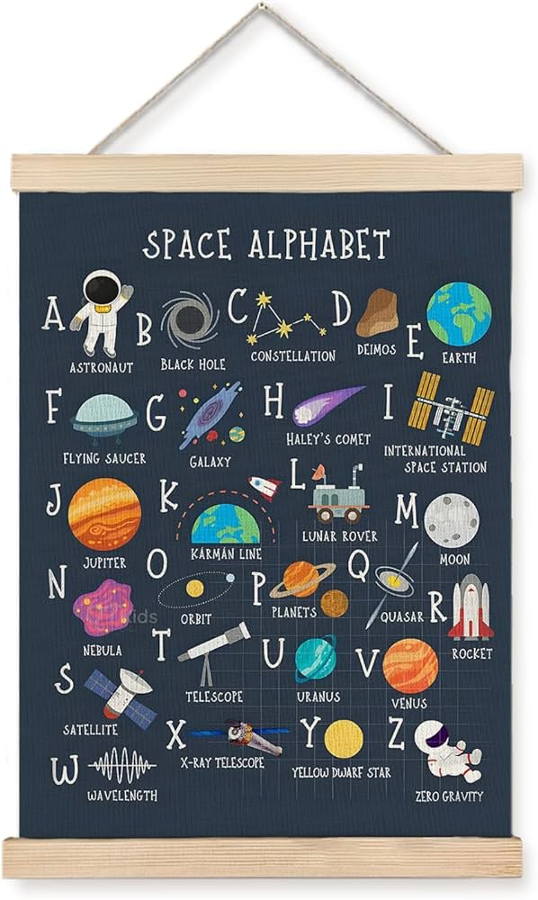 LUVADIAN Space Themed Bedroom Decor,Alphabet Educational Poster Hanger Frame,Alphabet for Classro... | Amazon (US)