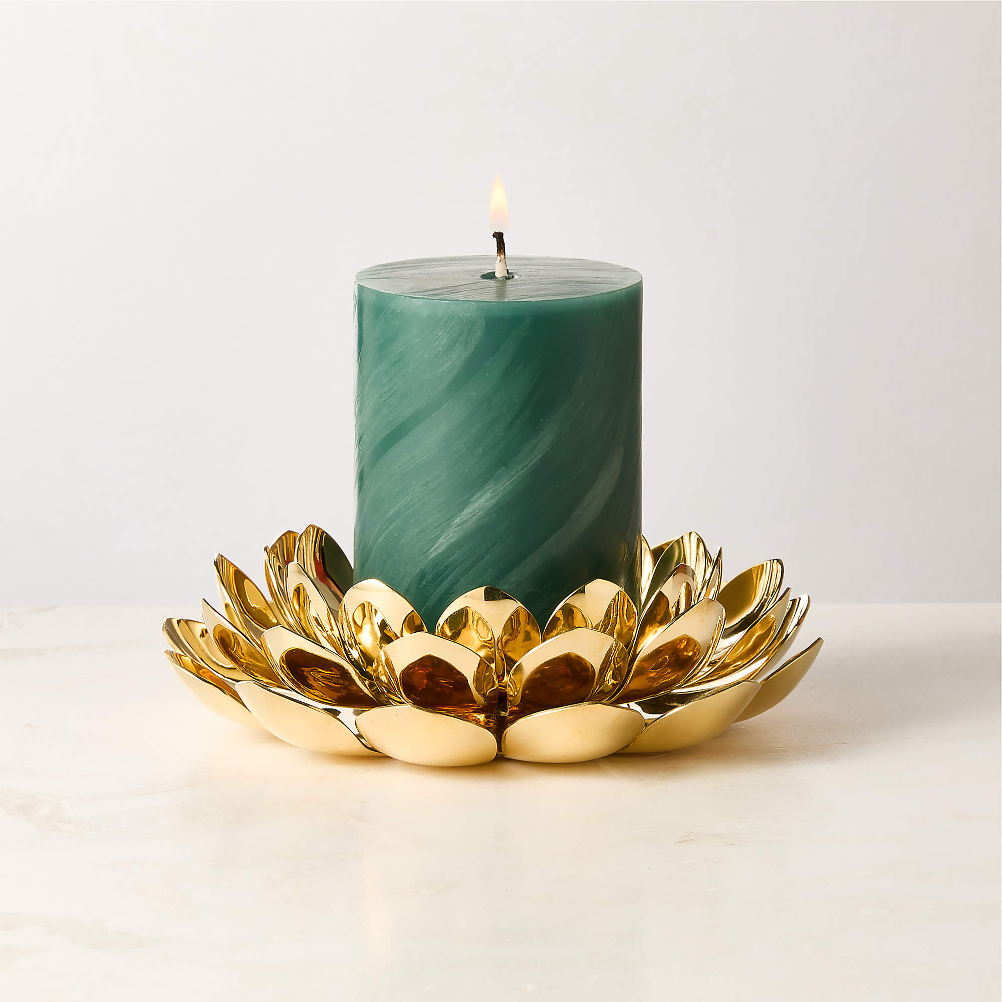 Brass Lotus Pillar Candle Holder - The White Lotus + Reviews | CB2 | CB2