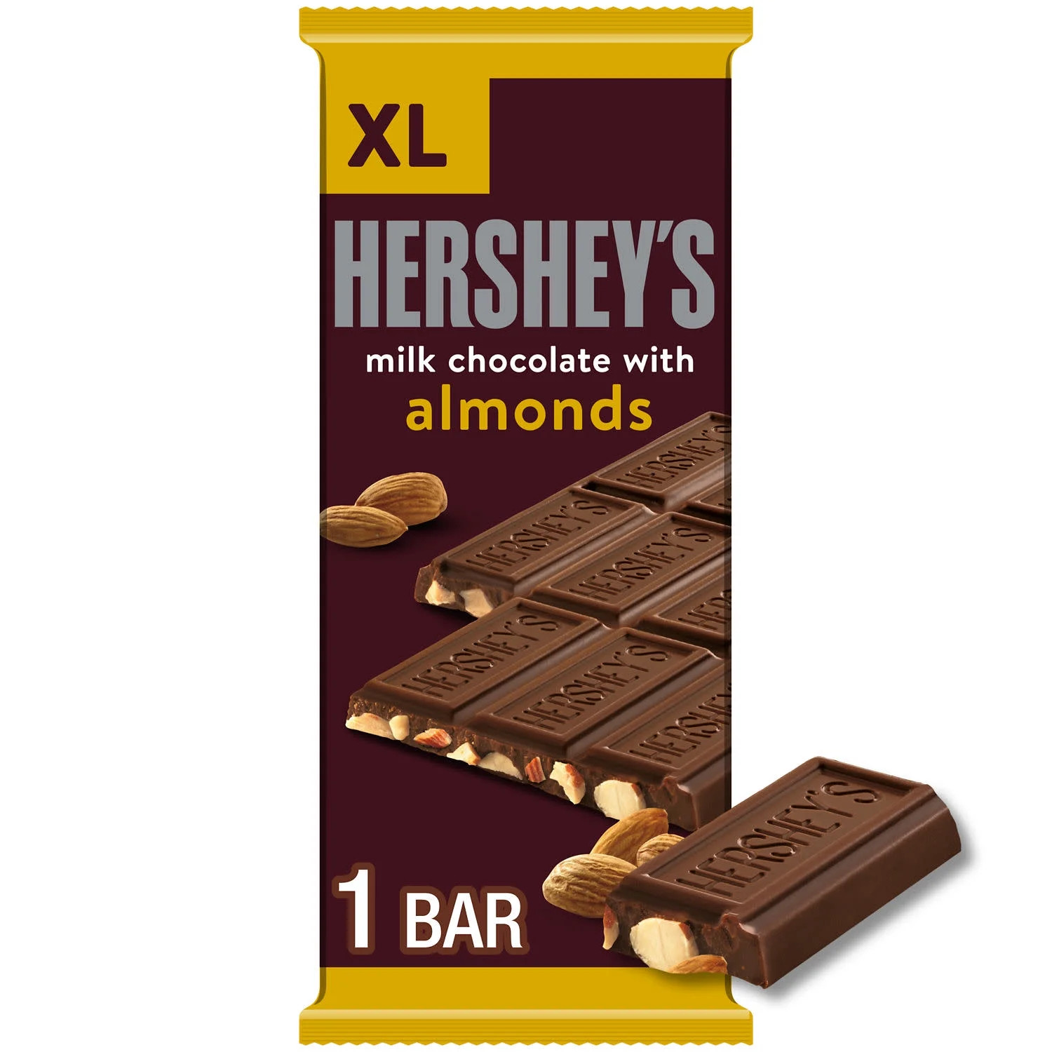 Hershey's Milk Chocolate with Almonds XL Candy, Bar 4.25 oz, 16 Pieces | Walmart (US)