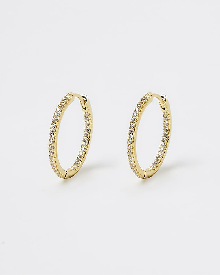 Gold plated diamante hoop earrings | River Island (UK & IE)