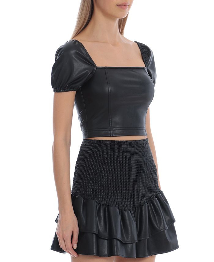 Avec Les Filles Women's Puff Sleeve Faux-Leather Cropped Top & Reviews - Tops - Women - Macy's | Macys (US)