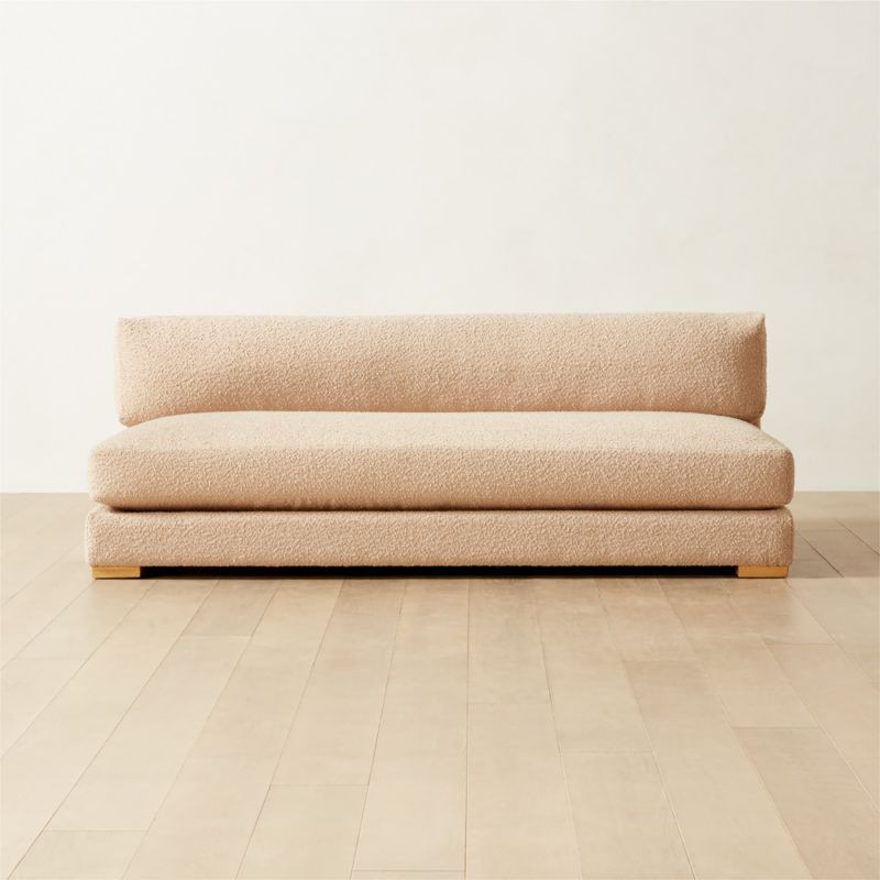 Piazza 82" Camel Brown Boucle Sofa with White Oak Legs + Reviews | CB2 | CB2