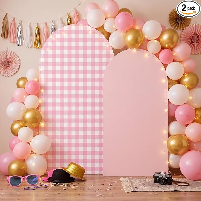Tegeme 2 Set Gingham Arch Backdrop Cover 7.2ft 6.6ft Arch Cover, Pink | Amazon (US)