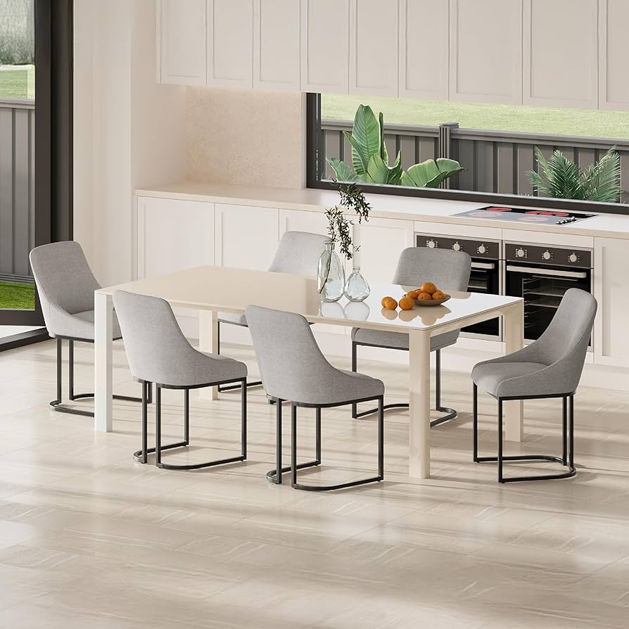 COLAMY Juego de 6 sillas de comedor de cocina (gris claro), sillas tapizadas de tela con respaldo... | Amazon (US)