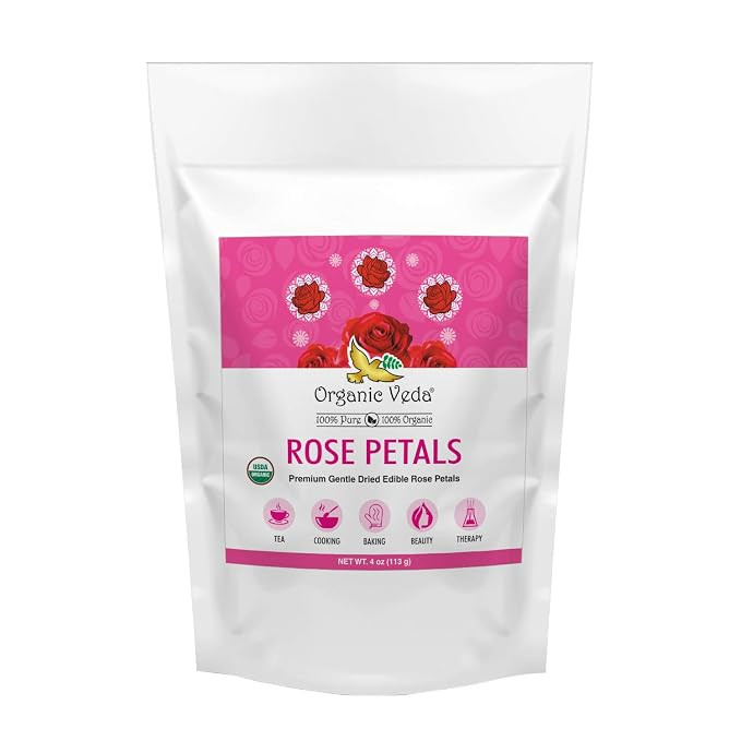 Organic Veda Dried Rose Petals 113 grams - USDA Certified Organic Edible Flowers Real Red Dry Ros... | Amazon (US)