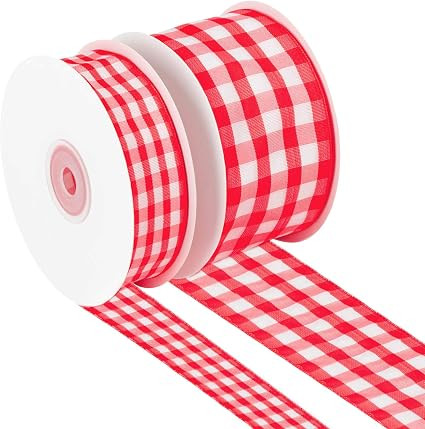 Red Gingham Fabric Ribbon - 2 Rolls, Gartful 50 Yards Red and White Plaid Wrapping Ribbon Multi S... | Amazon (US)
