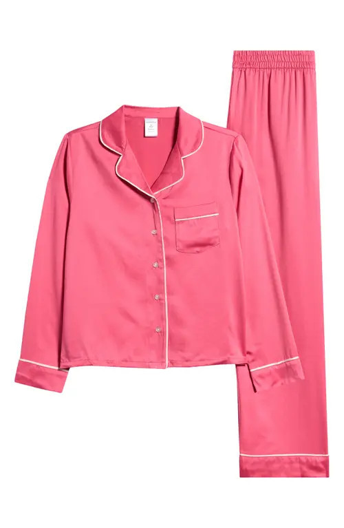 Nordstrom Kids' Satin Pajamas in Pink Caliente at Nordstrom | Nordstrom