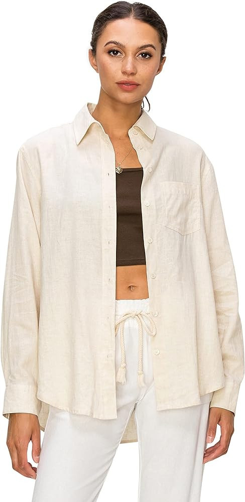 Cali1850 Women's Casual Linen Shirts – Relaxed Fit Long Sleeve Button Down Top Collared Blouse | Amazon (US)
