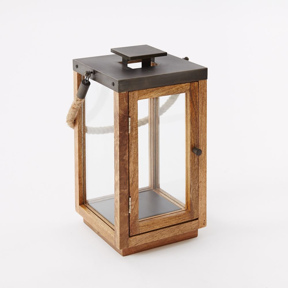 Wood + Rope Lantern, Natural/Gray, Short | West Elm (US)