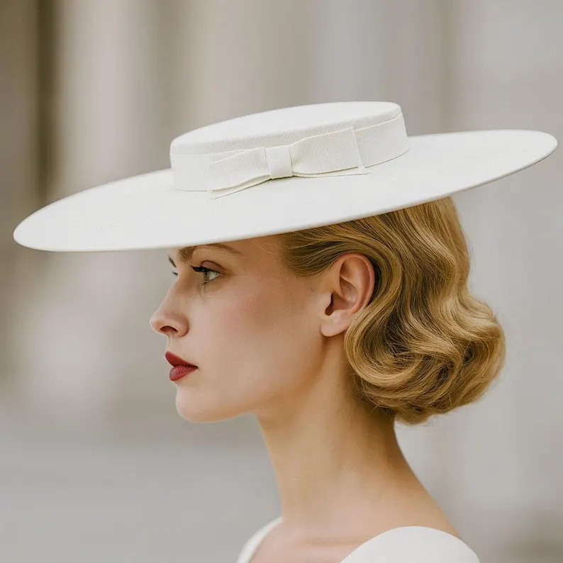 GENEVA Boater in Ivory Pinokpok Straw with Grosgrain Ribbon | Etsy (US)