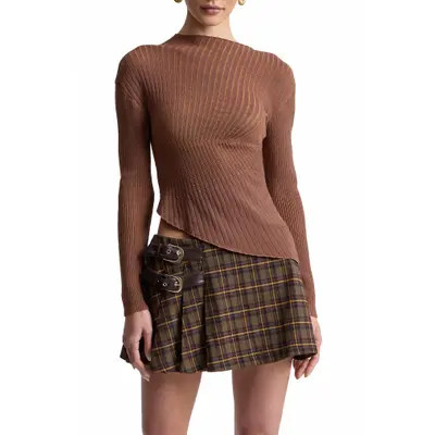 Avec Les Filles Radial Rib Asymmetric Hem Sweater in Congac Multi at Nordstrom, Size Medium | Nordstrom