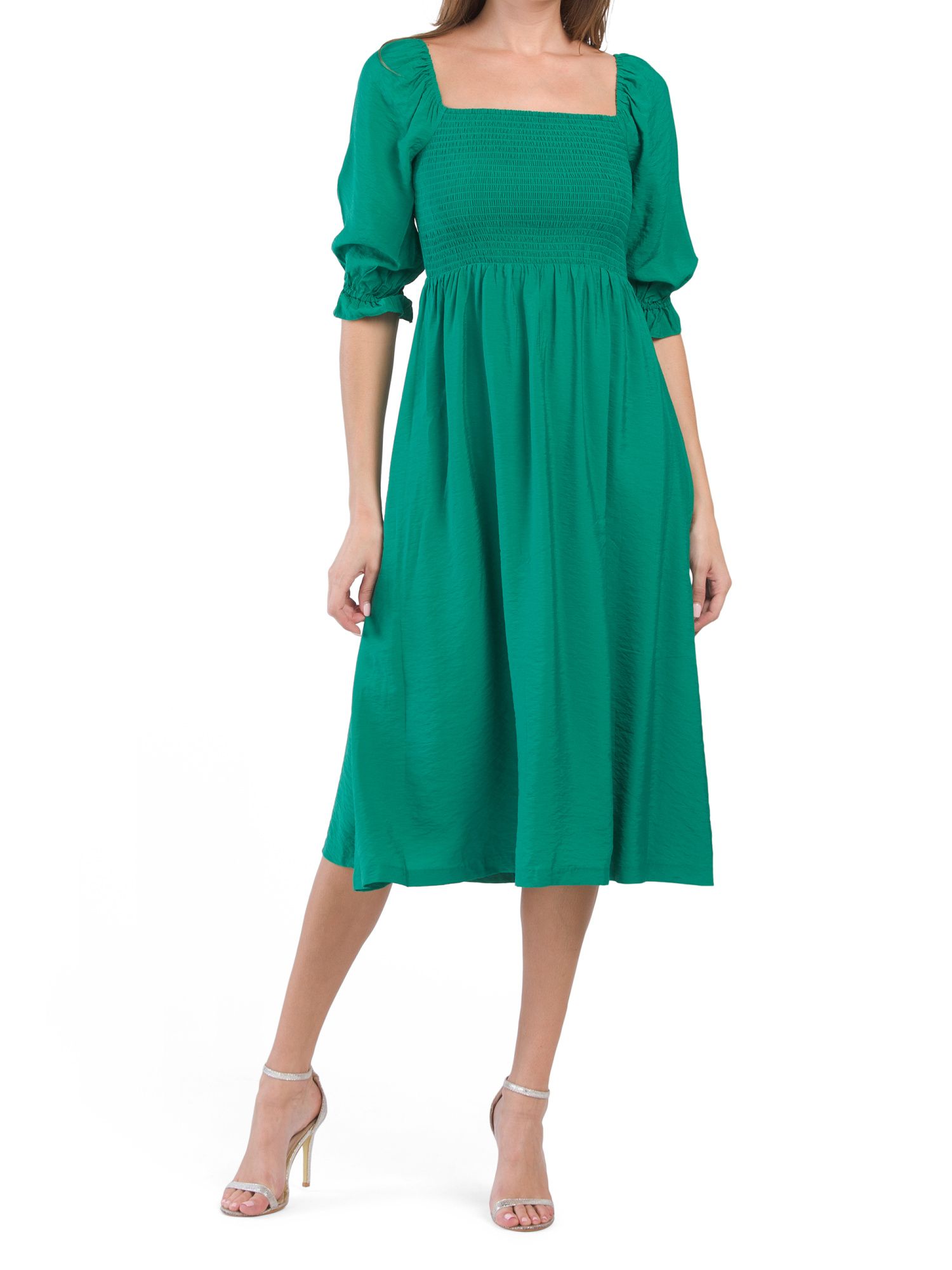 Puff Sleeve Smocked Midi Dress | TJ Maxx