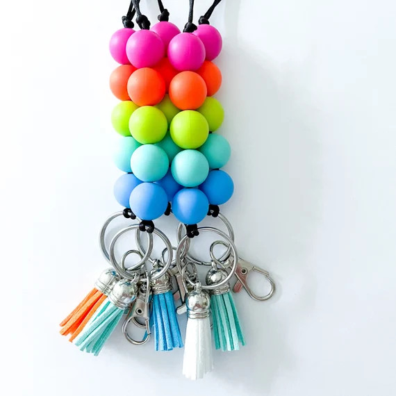 Mystery Machine | Silicone Bead Lanyard | Neon Rainbow | Keychain | Etsy (US)