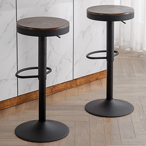 Kidol & Shellder Bar Stools Set of 6 Round Adjustable Swivel Barstools Modern Backless Bar Chairs Wooden Seat Counter Height Stools Armless for Kitchen Island, Cafe, Dining Room Walnut Wood | Amazon (US)