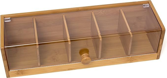 Lipper International 8187 Bamboo Wood and Acrylic Tea Box with 5 Sections, 14" x 5" x 3-3/4" | Amazon (US)