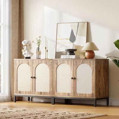 Rattan Sideboard Buffet Cabinet 2 Pack, Kitchen Storage Cabinet with Rattan Doors and Adjustable Shelves, Accent Cupboard for Living Room | Target