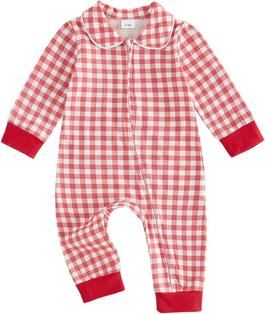 DSORVICD Newborn Baby Boys Girls Gingham Romper Long Sleeve Zipper Jumpsuit | Amazon (US)